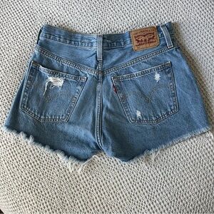 Levi’s 501 light wash high waist denim shorts